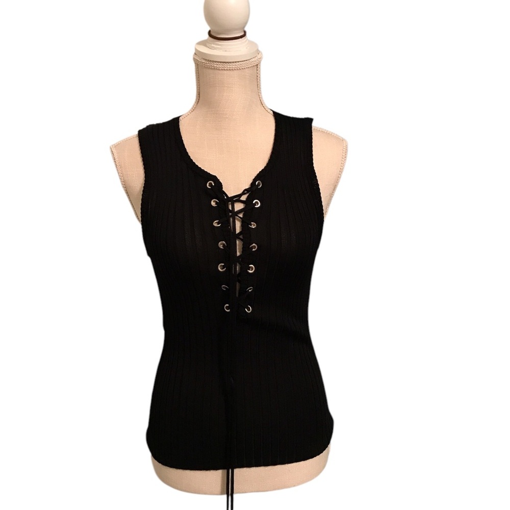 Harve Benard Black Fitted Tie Front Tank Top